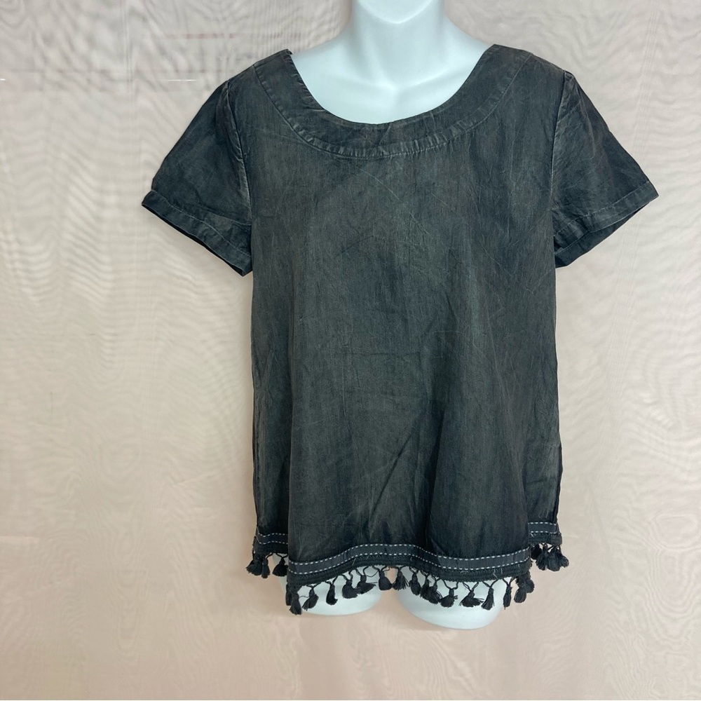 NWT Mur Mur black chambray top with tassels